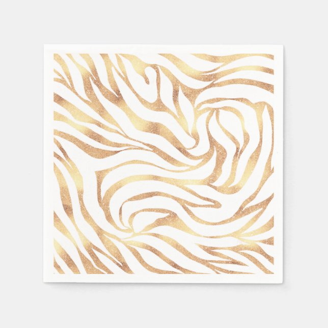 Elegant Gold Glitter Zebra White Animal Print Napkin (Front)