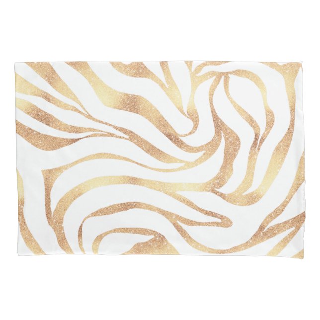 Elegant Gold Glitter Zebra White Animal Print Pillowcase (Front-Left)