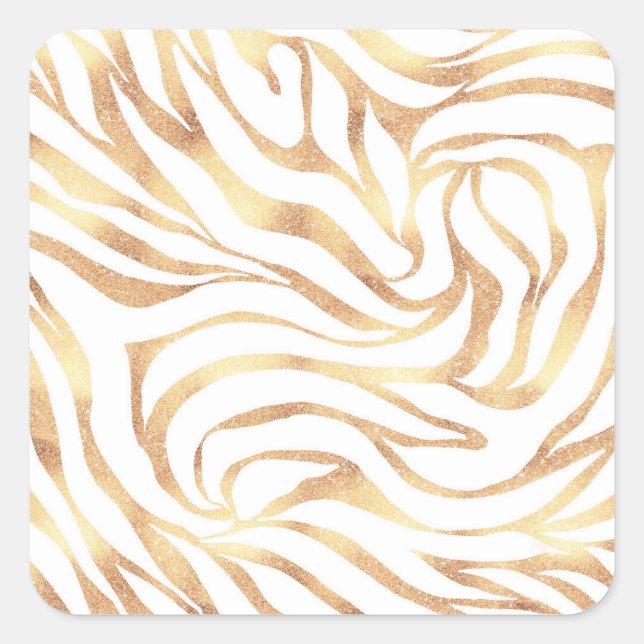 Elegant Gold Glitter Zebra White Animal Print Square Sticker (Front)