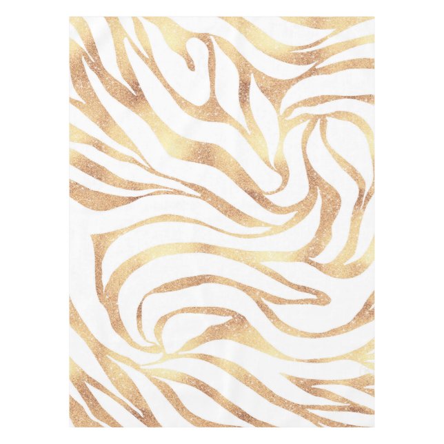 Elegant Gold Glitter Zebra White Animal Print Tablecloth (Front)