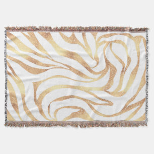 Elegant Gold Glitter Zebra White Animal Print Throw Blanket