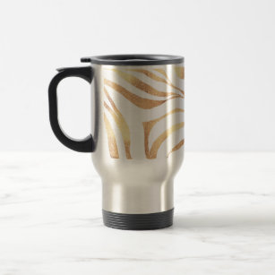 Elegant Gold Glitter Zebra White Animal Print Travel Mug