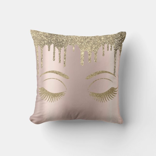Elegant Gold Glittery Lashes,Drips Rose Gold Cushion (Front)
