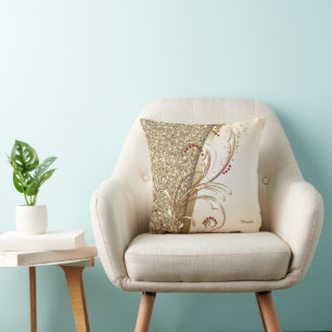 Elegant Gold Glittery Swirls Cushion