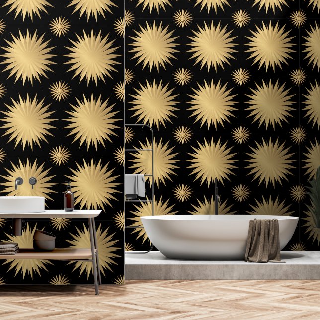 Elegant Gold Golden Black Modern Pattern Wallpaper (Bathroom)