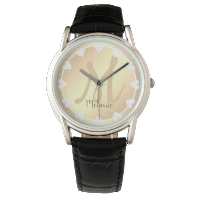 Elegant Gold Golden Cool Ombre Monogram Name Watch (Front)