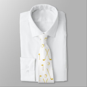 Elegant Gold Golf Pattern Golfer White  Tie