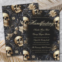 Elegant Gold Gothic Floral Skulls Handfasting