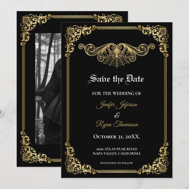 Elegant gold Gothic wedding save the date Announcement (Front/Back)