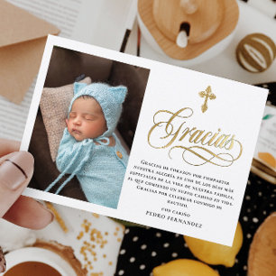 Elegant Gold Gracias Spanish Baptism Thank You Card