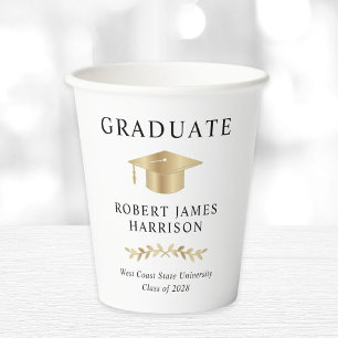 Elegant Gold Grad Cap Graduation Party Paper Cups