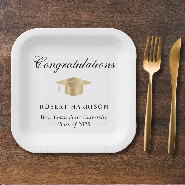 Elegant Gold Grad Cap Graduation Party Paper Plate (Creator Uploaded)