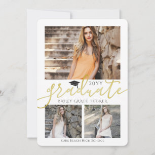 Elegant Gold Grad Collage Graduation Invitation