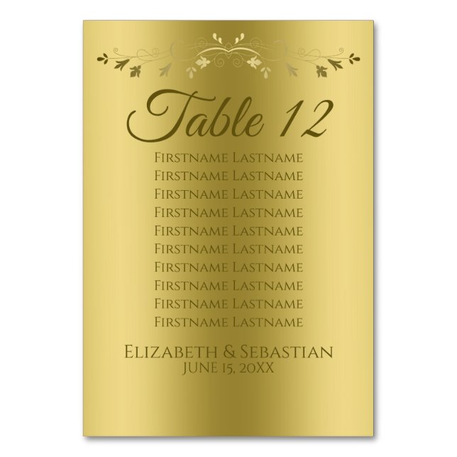 Elegant Gold Gradient Wedding Seating Chart Table Number (Front)