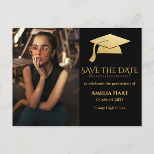 Elegant Gold Graduate Hat Save The Date Photo Postcard