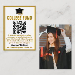Elegant Gold Graduate Photo College Fund QR Code Enclosure Card
