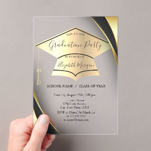 Elegant Gold Graduation Cap Frame Black Graduation Acrylic Invitations