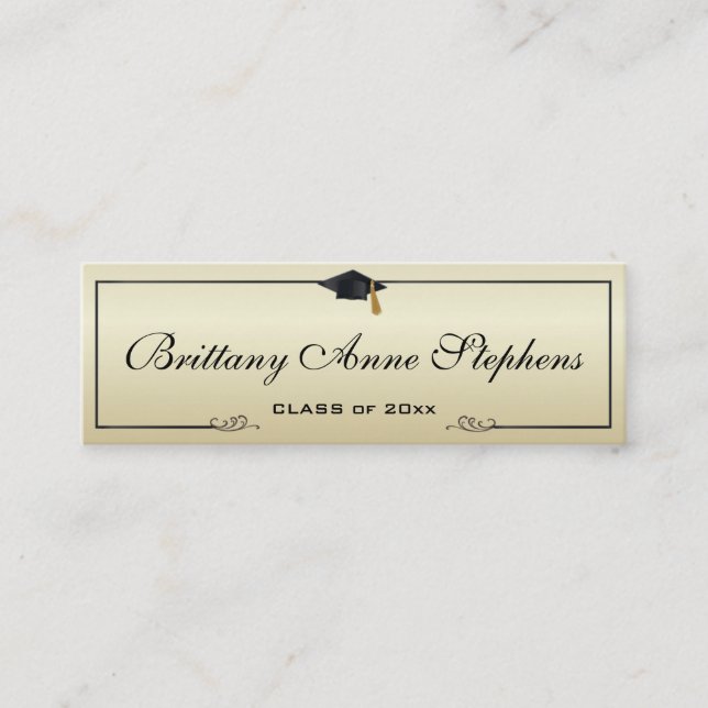Elegant Gold Graduation Cap Name Card Insert (Front)