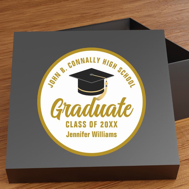 Elegant Gold Graduation Custom 2025 Graduate Classic Round Sticker (Creator Uploaded)