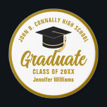 Elegant Gold Graduation Custom 2025 Graduate Magnet<br><div class="desc">This elegant gold graduation keepsake magnet features your high school or college graduate name and school in chic,  bold typography surrounding a modern black grad cap. Great party favours for the senior class.</div>
