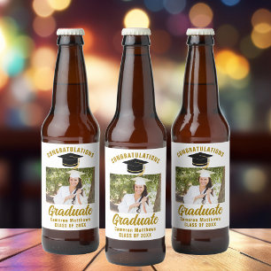 Elegant Gold Graduation Party Personalised Photo Beer Bottle Label