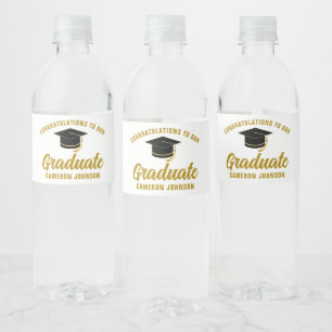 Elegant Gold Graduation Party Personalised Water Bottle Label