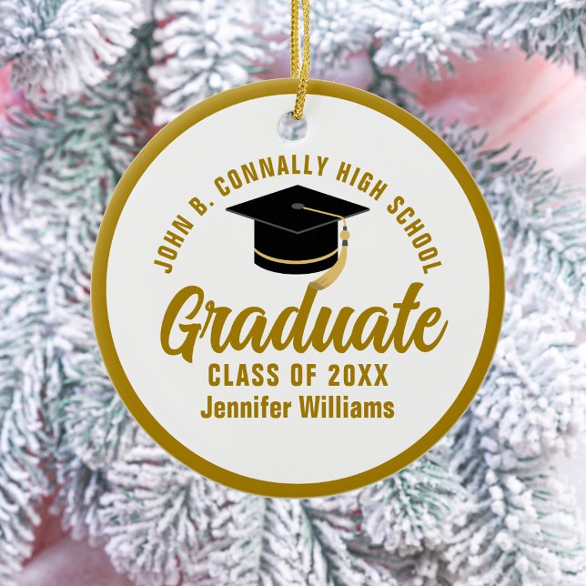Elegant Gold Graduation Photo Graduate Christmas Ceramic Ornament (Creator Uploaded)