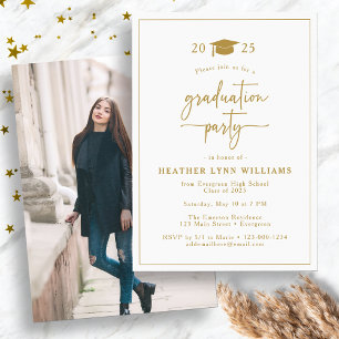 Elegant Gold Graduation Photo Invitation