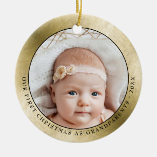 Elegant Gold Grandparents First Christmas Photo Ceramic Ornament