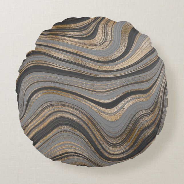 Elegant gold gray abstract round cushion (Front)