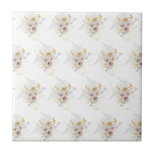 Elegant Gold Gray Floral  Ceramic Tile