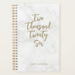 Elegant Gold Gray White Marble Personalized Planner<br><div class="desc">Start the year in style with this personalized planner featuring elegant gold script typography on a soft white marble background. The clean, modern design brings a touch of luxury to your daily organization. Customize with your name and year to create a chic keepsake that’s perfect for students, professionals, or anyone...</div>