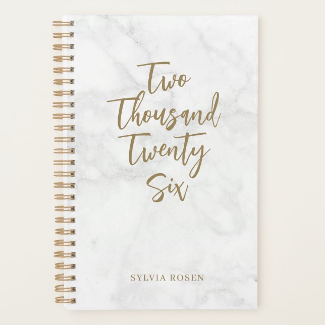 Elegant Gold Gray White Marble Personalized Planner (Front)