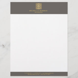 Elegant Gold Greek Key Interior Designer Taupe Customised Letterhead