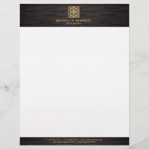 Elegant Gold Greek Key Interior Designer Woodgrain Customised Letterhead