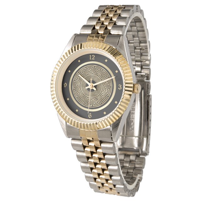 Elegant Gold Greek Keys Pattern Watch (Angled)