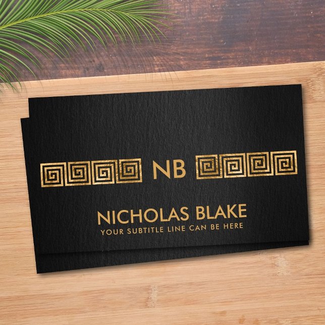 Elegant Gold Greek Meander Key Monogram  Business Card (Creator Uploaded)