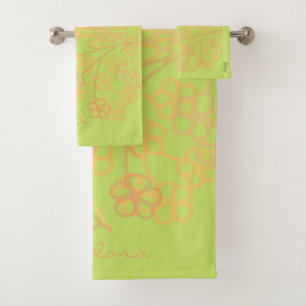 Elegant Gold Green Abstract Floral Pattern Bath Towel Set