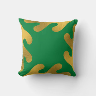 Elegant Gold Green Abstract Leaf Pattern Cushion