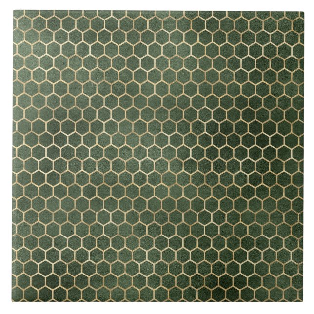 Elegant Gold Green Beehive Honeycomb Ceramic Tile (Front)