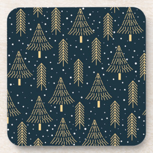 Elegant Gold Green Blue Christmas Tree Pattern Coaster