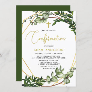Elegant Gold & Green Botanical Confirmation Invitation