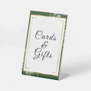 Elegant Gold, Green Botanical Wedding Cards & Gift Pedestal Sign