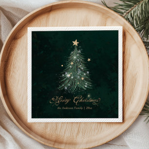 Elegant Gold Green Christmas Tree Hiliday Napkin