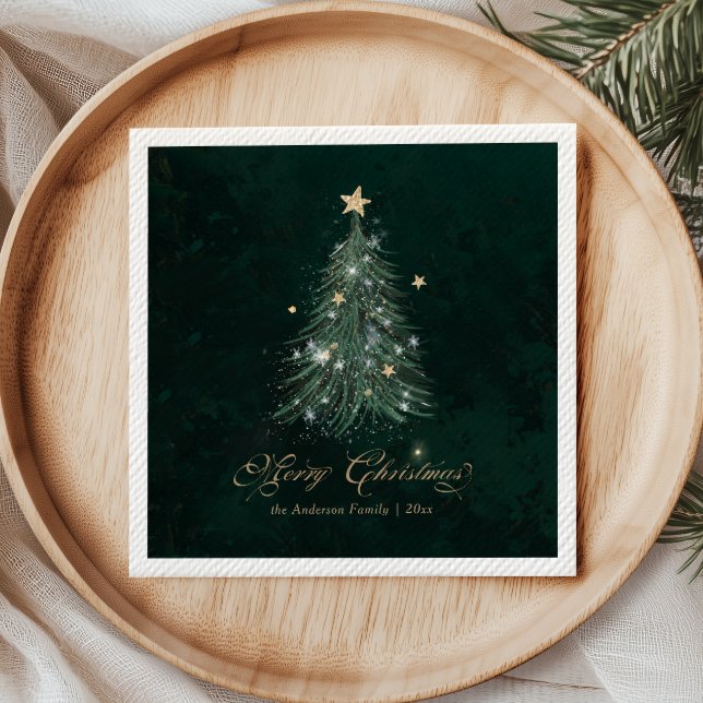 Elegant Gold Green Christmas Tree Holiday Napkin (Creator Uploaded)