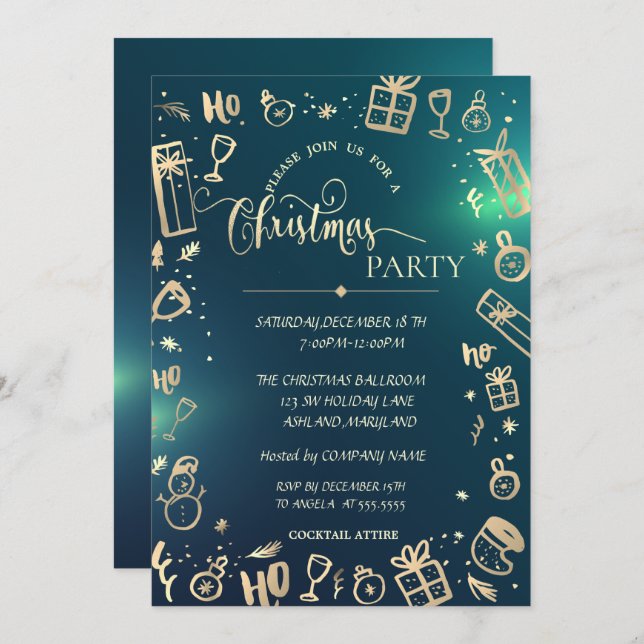 Elegant Gold Green Company Christmas Party Invitation (Front/Back)