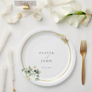 Elegant Gold Green Eucaliptus Wedding  Paper Plate