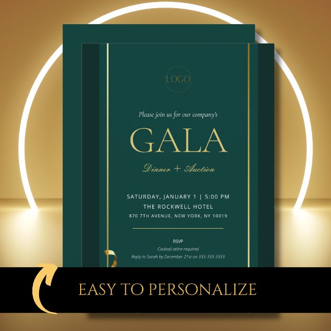 Elegant Gold Green Gala Fundraising Event Invitation (Creator Uploaded)