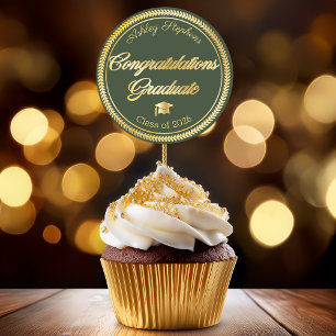 Elegant Gold   Green Grad Cap Class of 2026 Classic Round Sticker