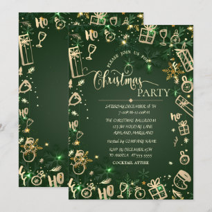 Elegant Gold Green Holiday Christmas Company Invitation